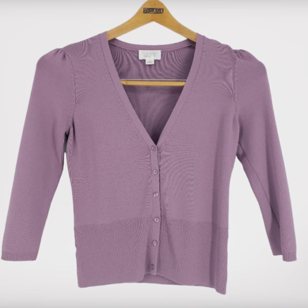 Loft Cardigan V Neck Purple Size Small